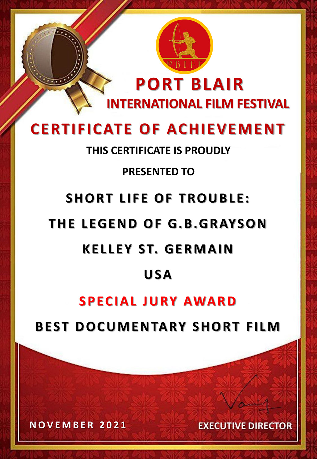 Film Award Certificate